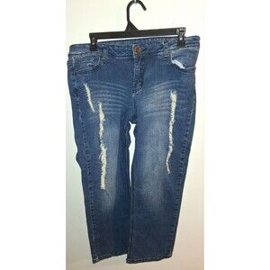 Soundgirl Medium Denim Distressed Taper Capri Pants Sz 15